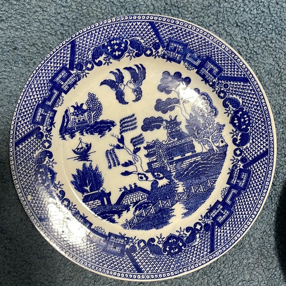 Two Vintage blue willow Japanese plates